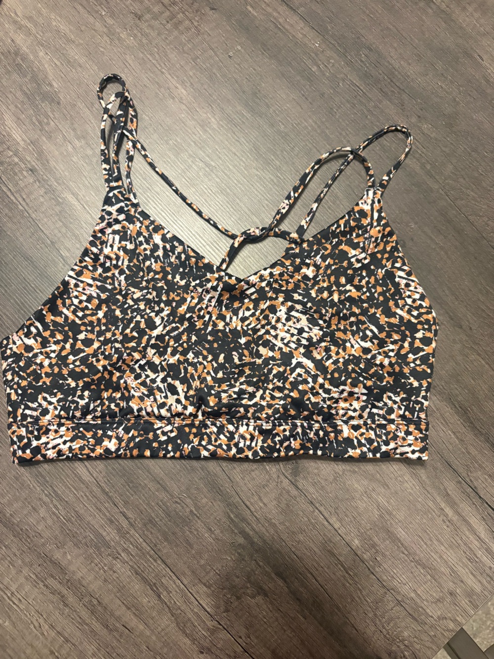 Old Navy Strappy Sports Bra - Black, White & Brown Print